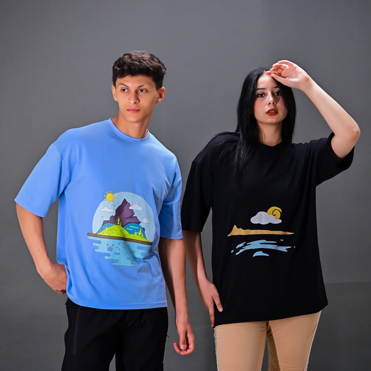 Beach_Unisex Black Oversized T - Shirt - Nivur.com