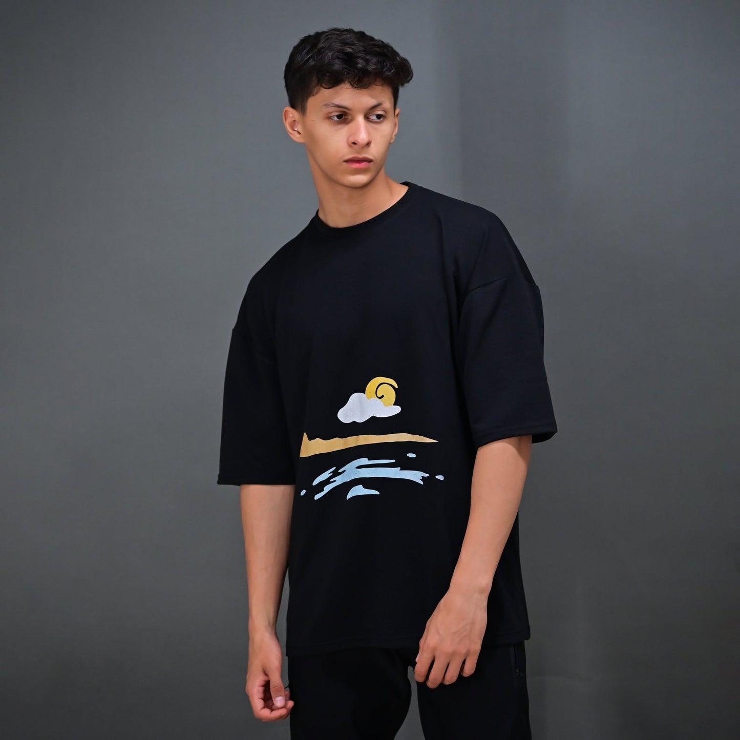 Sky_Unisex Black Oversized T - Shirt - Nivur.com